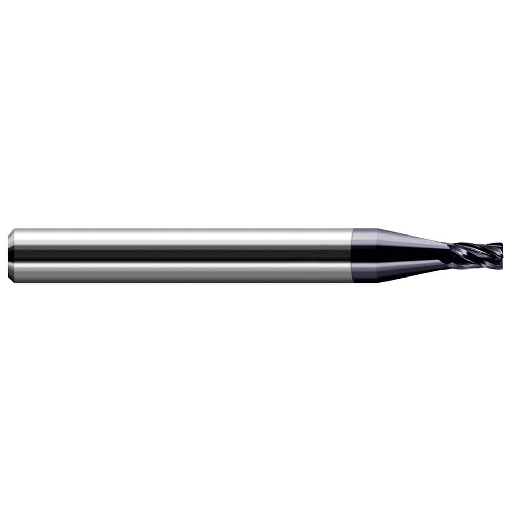 Corner Radius End Mill: 0.031″ Dia, 3/64″ LOC, 0.008″ Radius, 4 Flutes, Solid Carbide 1-1/2″ OAL, 1/8″ Shank Dia, 30 ° Helix, AlTiN Coated, Corner Radius End
