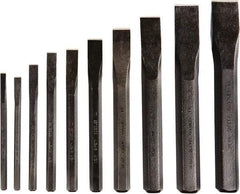 GearWrench - 10 Piece Cold Chisel Set - 5, 5-1/8, 6, 6-1/2, 7, 7-1/2 & 8" OAL, Alloy Steel, Sizes Included 1/4 to 1-1/8" - Benchmark Tooling