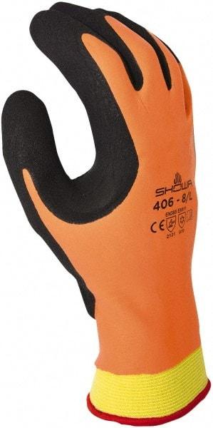 SHOWA - Size XL (9) Rubber Coated Rubber Cold Protection Work Gloves - For Winter Transportation, Field Work, Cold Storage, Fully Coated, Gauntlet Cuff, Full Fingered, Orange, Paired - Benchmark Tooling