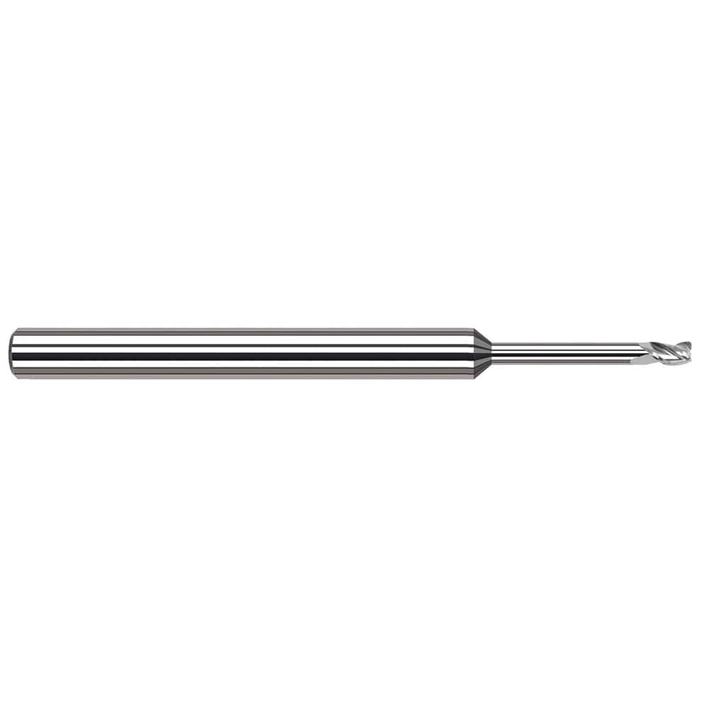 Corner Radius End Mill: 0.093″ Dia, 9/64″ LOC, 0.01″ Radius, 3 Flutes, Solid Carbide 2-1/2″ OAL, 1/8″ Shank Dia, 42 ° Helix, Bright/Uncoated, Corner Radius End