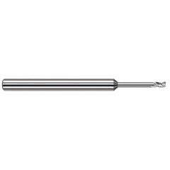 Corner Radius End Mill: 0.047″ Dia, 0.071″ LOC, 0.01″ Radius, 3 Flutes, Solid Carbide 2-1/2″ OAL, 1/8″ Shank Dia, 42 ° Helix, Bright/Uncoated, Corner Radius End