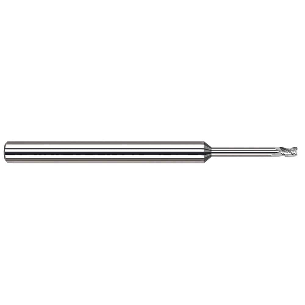 Corner Radius End Mill: 1/4″ Dia, 3/8″ LOC, 0.01″ Radius, 3 Flutes, Solid Carbide 4″ OAL, 1/4″ Shank Dia, 42 ° Helix, Bright/Uncoated, Corner Radius End