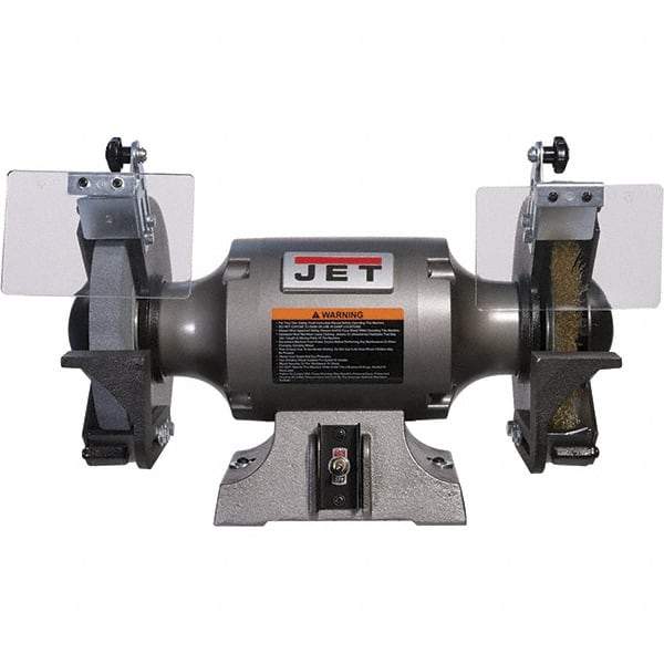 Jet - 8" Wheel Diam, 1 hp Bench Grinder - 5/8" Arbor Hole Diam, 1 Phase, 3,450 Max RPM, 115 Volts - Benchmark Tooling