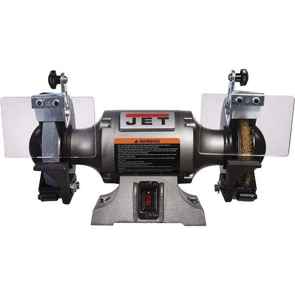 Jet - 6" Wheel Diam, 1/2 hp Bench Grinder - 1/2" Arbor Hole Diam, 1 Phase, 3,450 Max RPM, 115 Volts - Benchmark Tooling