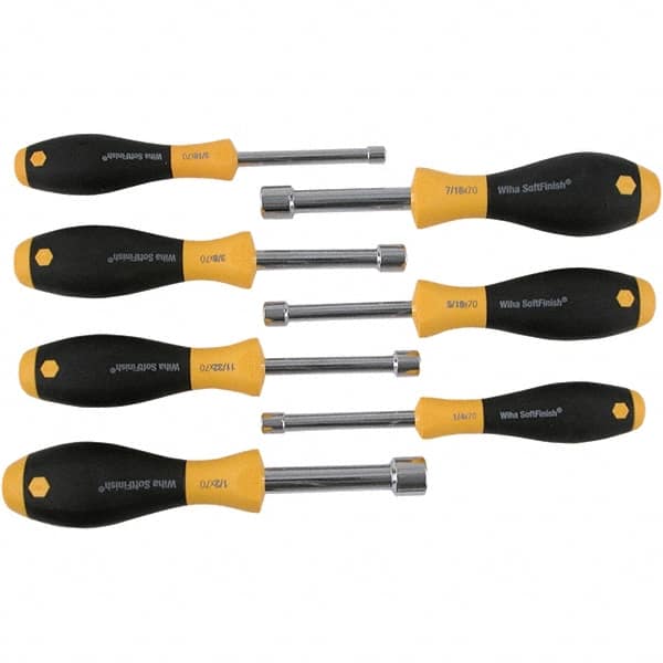 Wiha - 7 Piece, 3/16 to 1/2" Nut Driver Set - Hollow Shaft, Cushion Grip Handle - Benchmark Tooling