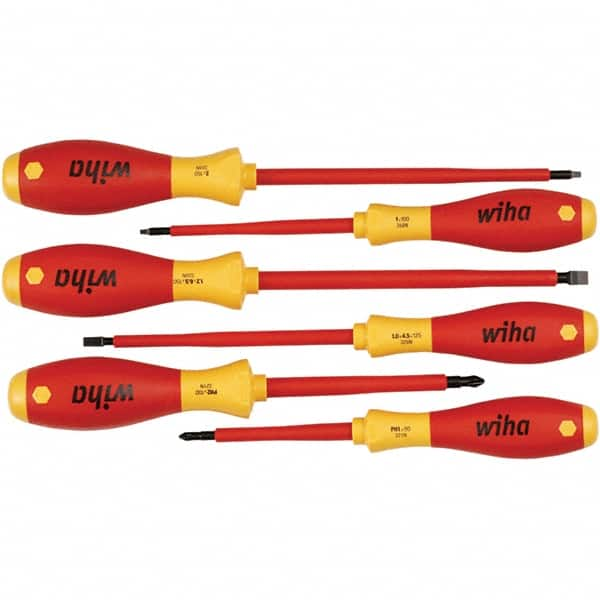 Wiha - 6 Piece Slotted, Phillips & Square Screwdriver Set - Bit Sizes: Philips #1 & #2, Comes in Vinyl Pouch - Benchmark Tooling