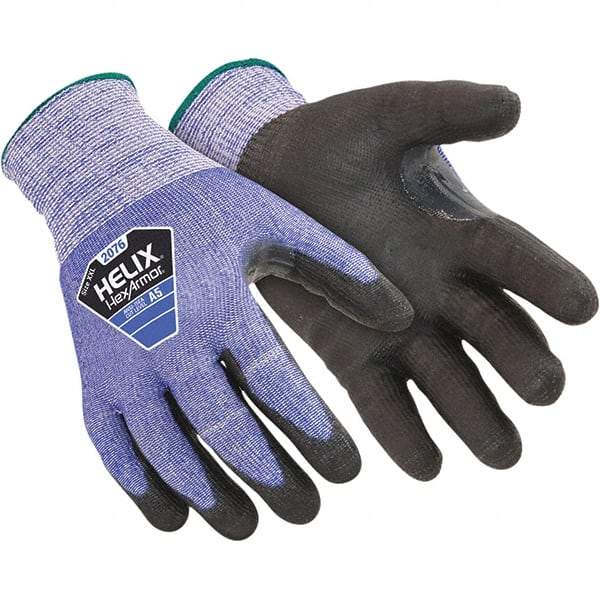 HexArmor - Size XS (6), ANSI Cut Lvl A5, Puncture Lvl 5, Abrasion Lvl 5, Polyurethane Coated Cut Resistant Gloves - Palm & Fingers Coated, Knit Wrist, Blue/Black, Paired - Benchmark Tooling