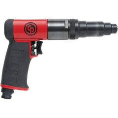 Chicago Pneumatic - 1/4" Bit Holder, 800 RPM, Pistol Grip Handle Air Screwdriver - 7.4 to 14.8 Ft/Lb Torque, 1/4" Inlet, 28.4 CFM - Benchmark Tooling