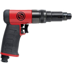 Chicago Pneumatic - 1/4" Bit Holder, 1,900 RPM, Pistol Grip Handle Air Screwdriver - 0.3 to 3.8 Ft/Lb Torque, 1/4" Inlet, 28.2 CFM - Benchmark Tooling