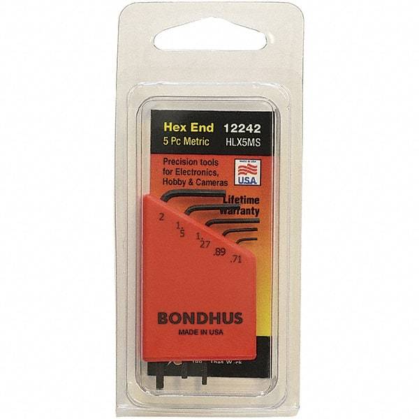 Bondhus - 5 Piece, L-Key Hex Key Set - 0.71 to 2mm Range, Protanium Steel - Benchmark Tooling