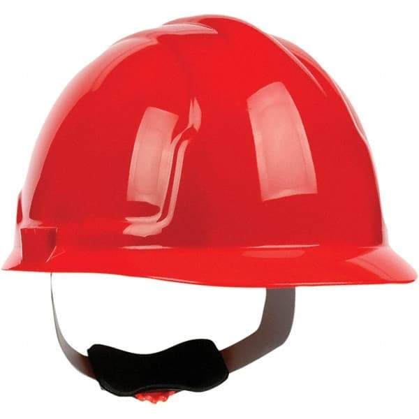 PRO-SAFE - ANSI Type I, Class E Rated, 4-Point, Ratchet Adjustment Hard Hat - Red, Standard Brim - Benchmark Tooling