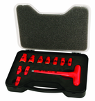 Insulated 1/4" Inch T-Handle Socket Set Includes Socket Sizes: 3/16; 7/32; 1/4; 9/32; 5/16; 11/32; 3/8; 7/16; 1/2; 9/16 and T Handle In Storage Box. 11 Pieces - Benchmark Tooling