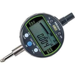 Mitutoyo - 0 to 1/2" Range, 0.00005, 0.0001 & 0.0005" Graduation, Electronic Drop Inidicator - Flat Back, 0.0001" Accuracy, LCD Display, Inch & Metric - Benchmark Tooling