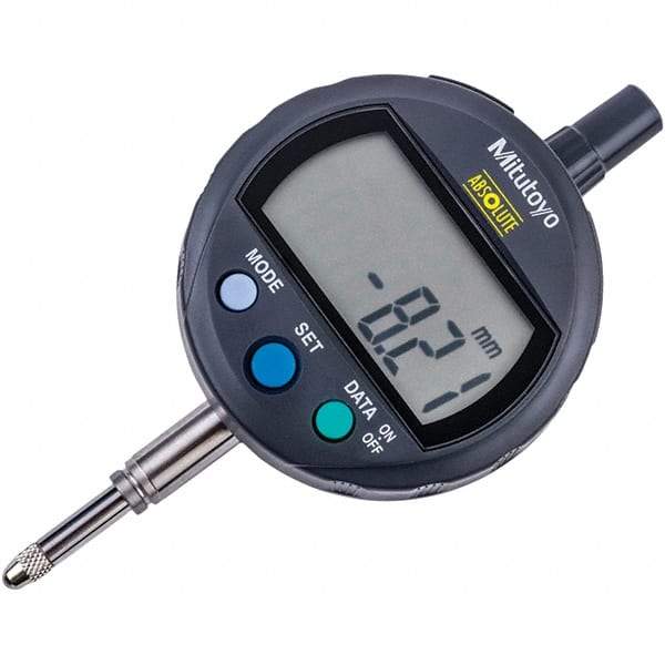 Mitutoyo - 0 to 12.7mm Range, 0.001mm Graduation, Electronic Drop Inidicator - Flat Back, 0.02mm Accuracy, LCD Display, Metric - Benchmark Tooling