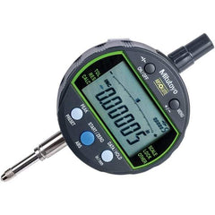 Mitutoyo - 0 to 1/2" Range, 0.00005, 0.0001 & 0.0005" Graduation, Electronic Drop Inidicator - Flat Back, 0.0001" Accuracy, LCD Display, Inch & Metric - Benchmark Tooling