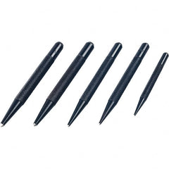 Mitutoyo - 5 Piece, 1/16 to 5/32", Pin Punch Set - Round Shank, Comes in Plastic Sleeve - Benchmark Tooling