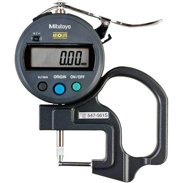 Mitutoyo - 0mm to 12mm Measurement, 0.01mm Resolution Electronic Thickness Gage - Accurate up to 0.001", 1.5 N Measuring Force - Benchmark Tooling