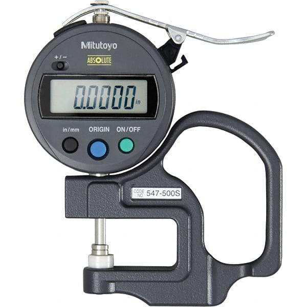 Mitutoyo - 0mm to 12mm Measurement, 0.01mm Resolution Electronic Thickness Gage - Accurate up to 0.001", 1.5 N Measuring Force - Benchmark Tooling