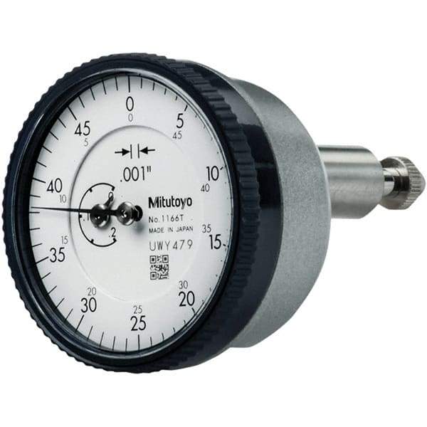 Mitutoyo - 0.2" Range, 0-50 Dial Reading, 0.001" Graduation Dial Drop Indicator - 40mm Dial, 1/2" Range per Revolution, 0.001" Accuracy, Revolution Counter - Benchmark Tooling