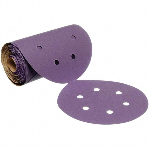 3M - 6" Diam, 320 Grit Ceramic Adhesive PSA Disc - Extra Fine Grade, Purple, Polyester Backing, Flexible, 12,000 Max RPM, Use with Random Orbital Sanders - Benchmark Tooling