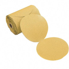 Mirka - 6" Diam, 120 Grit Aluminum Oxide Adhesive PSA Disc - Gold, C Weighted Backing, Flexible, 12,000 Max RPM, Use with Random Orbital Sanders - Benchmark Tooling