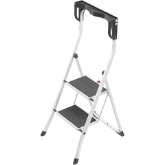 Hailo - 2 Steps, 3' 6" High, EN14183 Rating, Tubular Steel Step Ladder - 330 Lb Capacity, 18-29/32" Base Width - Benchmark Tooling