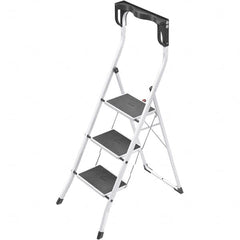 Hailo - 3 Steps, 4' 3" High, EN14183 Rating, Tubular Steel Step Ladder - 330 Lb Capacity, 18-29/32" Base Width - Benchmark Tooling