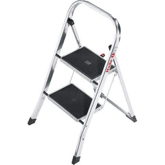 Hailo - 2 Steps, 2' 7" High, EN14183 Rating, Aluminum Step Ladder - 330 Lb Capacity, 18-1/2" Base Width - Benchmark Tooling