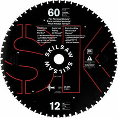 Skilsaw - 12" Diam, 1" Arbor Hole Diam, 60 Tooth Wet & Dry Cut Saw Blade - Carbide-Tipped, Cutoff Action, Standard Round Arbor - Benchmark Tooling