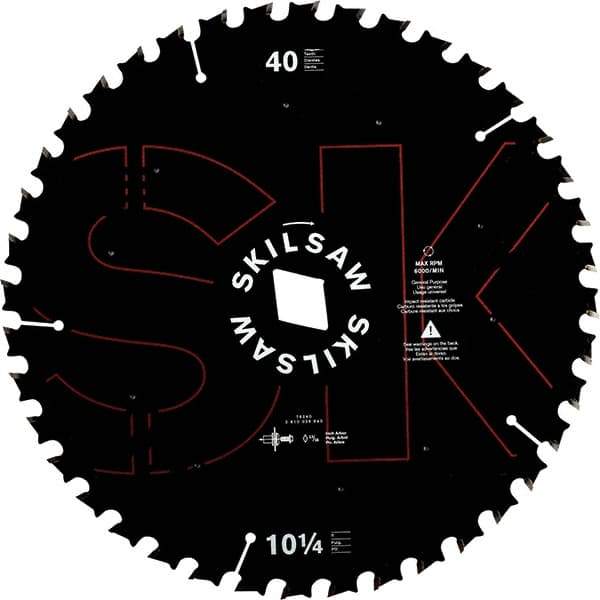 Skilsaw - 10-1/4" Diam, 1" Arbor Hole Diam, 40 Tooth Wet & Dry Cut Saw Blade - Cermet-Tipped, Cutoff Action, Diamond Arbor - Benchmark Tooling