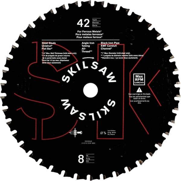 Skilsaw - 8" Diam, 5/8" Arbor Hole Diam, 42 Tooth Wet & Dry Cut Saw Blade - Carbide-Tipped, Cutoff Action, Standard Round Arbor - Benchmark Tooling