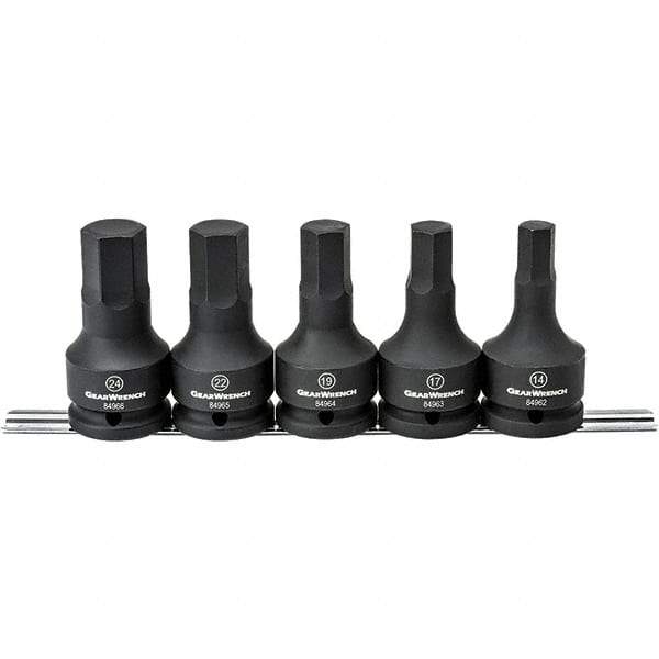 GearWrench - 5 Piece 3/4" Drive Impact Hex Bit Socket Set - 14 to 24mm Hex, Comes in Rail - Benchmark Tooling