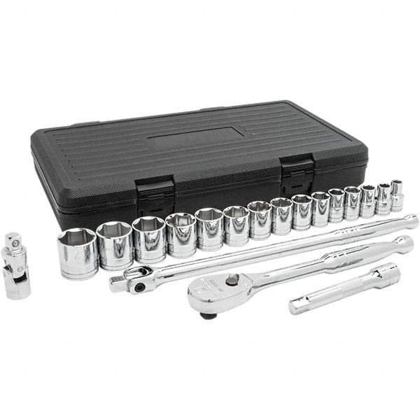 GearWrench - 19 Piece 1/2" Drive Chrome Finish Socket Set - 6 Points, 3/8" to 1-1/4" Range, Inch Measurement Standard - Benchmark Tooling