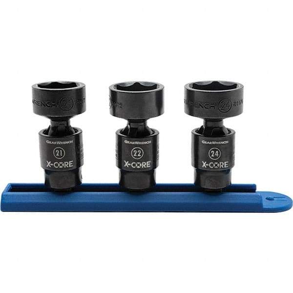 GearWrench - 3 Piece 3/8" Drive Black Finish Impact Socket Set - 6 Points, 21mm to 24mm Range, Metric Measurement Standard - Benchmark Tooling