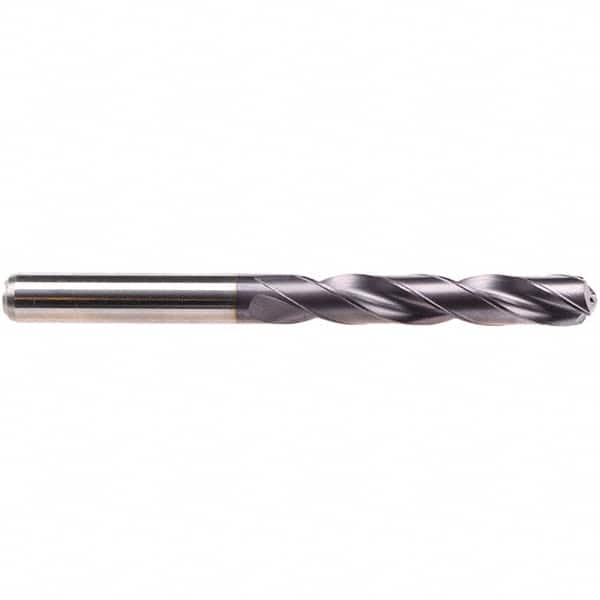 Emuge - 11.45mm 140° Solid Carbide Jobber Drill - TiAlN Finish, Right Hand Cut, Spiral Flute, Cylindrical Shank, 118mm OAL, Four Facet Point - Benchmark Tooling