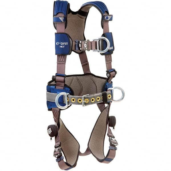 Fall Protection Harnesses: 420 Lb, Construction Style, Size 2X-Large, For Construction, Polyester, Back Front & Hips Quick-Connect Leg Strap, Quick-Connect Chest Strap