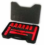 Insulated 3/8" Inch T-Handle Socket Set Includes: 5/16 - 3/4" Sockets and 5" Extension Bar and T Handle in Storage Box. 11 Pieces - Benchmark Tooling