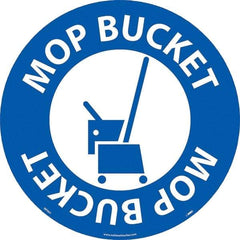 NMC - Mop Bucket, Anti-Skid Pressure-Sensitive Vinyl Floor Sign - Round, White on Blue, Adhesive Backed, For Restroom, Janitorial & Housekeeping - Benchmark Tooling