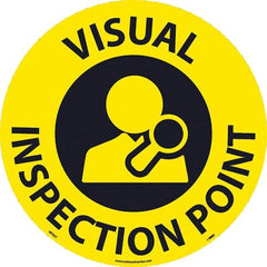 NMC - Visual Inspection Point, Anti-Skid Pressure-Sensitive Vinyl Floor Sign - Round, Black on Yellow, Adhesive Backed, For Restroom, Janitorial & Housekeeping - Benchmark Tooling