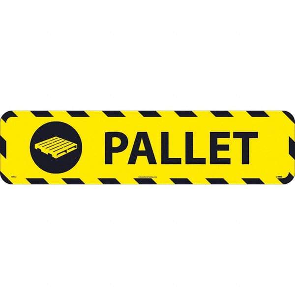 NMC - Pallet, Anti-Skid Pressure-Sensitive Vinyl Floor Sign - Rectangle, Black on Yellow, Adhesive Backed, For Restroom, Janitorial & Housekeeping - Benchmark Tooling