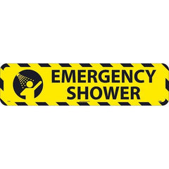 NMC - Emergency Shower, Anti-Skid Pressure-Sensitive Vinyl Floor Sign - Rectangle, Black on Yellow, Adhesive Backed, For Restroom, Janitorial & Housekeeping - Benchmark Tooling