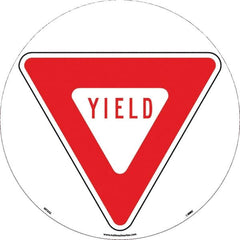 NMC - Yield, Anti-Skid Pressure-Sensitive Vinyl Floor Sign - Round, Red on White, Adhesive Backed, For Restroom, Janitorial & Housekeeping - Benchmark Tooling