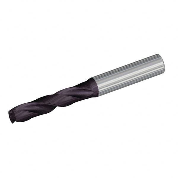 Kennametal - 9.8mm 180° Spiral Flute Solid Carbide Screw Machine Drill Bit - TiAlN Finish, Right Hand Cut, 47mm Flute Length, 89mm OAL, Straight Shank, Through Coolant - Benchmark Tooling