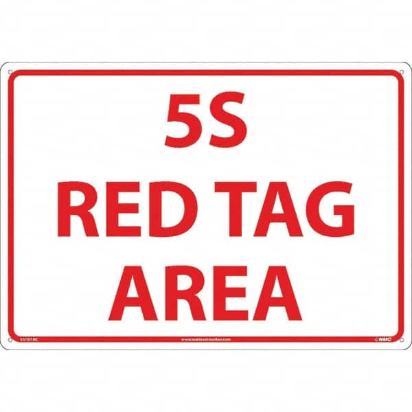 NMC - "5S Red Tag Area", 14" Long x 20" Wide, Rigid Plastic Safety Sign - Rectangular, Use for Workplace/Safety - Benchmark Tooling