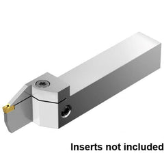 26mm Max Depth, 2mm to 2mm Width, External Left Hand Indexable Grooving/Cutoff Toolholder 150mm OAL, 25mm x 25mm Shank, Uses EG0200M02P02 Inserts, EVSM Toolholder, Through Coolant, Series EVSM