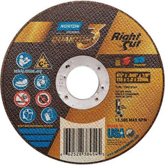 Norton - 4-1/2" 36 Grit Ceramic Alumina Cutoff Wheel - 0.045" Thick, 7/8" Arbor, 13,580 Max RPM, Use with Angle Grinders - Benchmark Tooling