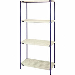 Quantum Storage - 72" High x 24" Wide x 36" Deep, 4 Shelf Ventilated Structural Open Plastic Shelving with Legs - Blue/White, 600 Lb Capacity - Benchmark Tooling