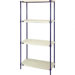 Quantum Storage - 72" High x 18" Wide x 36" Deep, 4 Shelf Ventilated Structural Open Plastic Shelving with Legs - Blue/White, 600 Lb Capacity - Benchmark Tooling