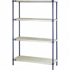 Quantum Storage - 72" High x 18" Wide x 48" Deep, 4 Shelf Ventilated Structural Open Plastic Shelving with Legs - Blue/White, 600 Lb Capacity - Benchmark Tooling