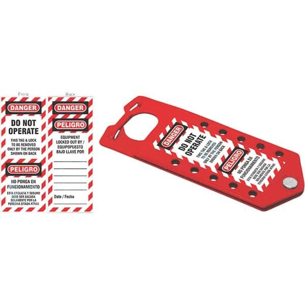 NMC - Single Jaw, 1 to 2" Jaw Diam, 10 PadLocks, Aluminum Lockout Hasp - Scissor Action, 3" Long x 7-1/2" Wide, Red - Benchmark Tooling